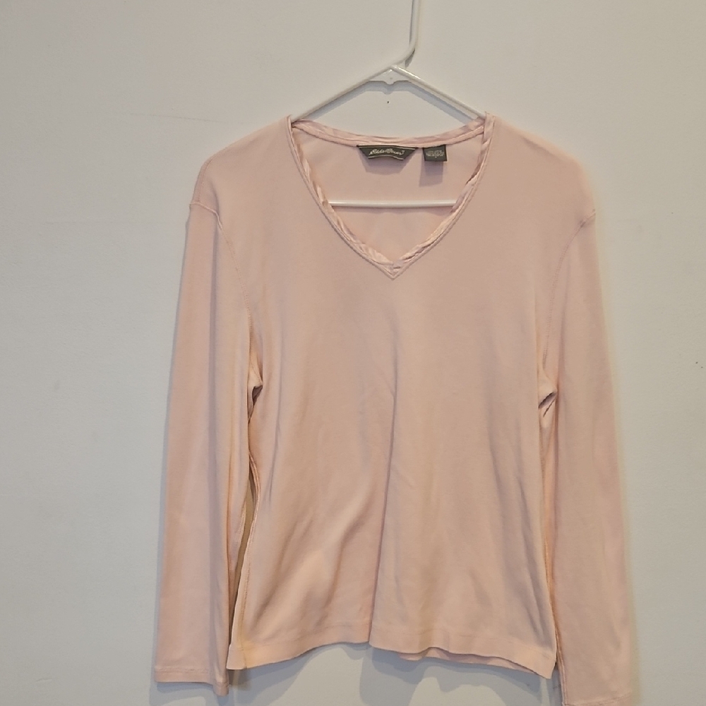 Eddie Bauer Light Pink Long Sleeve V-Neck Tee